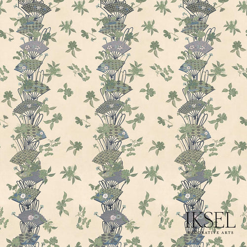 Schumacher Japanese Fans Fabric RF610CR41 / Rice-Green