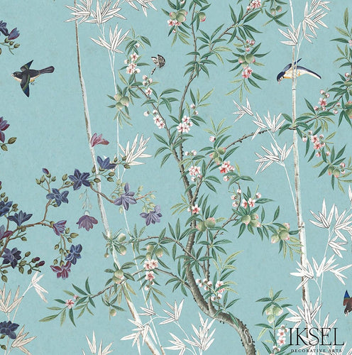 Schumacher Eastern Eden Fabric RF721CS71 / Turquoise
