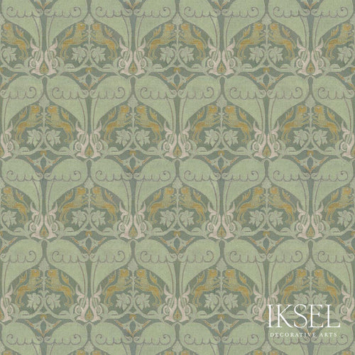 Schumacher Nasrid Lions Fabric RF916CR60 / Sage