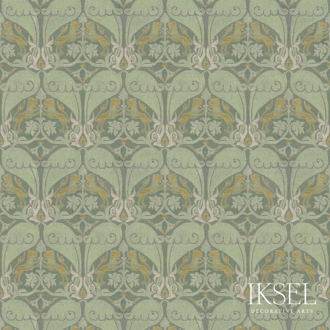 Schumacher Nasrid Lions Fabric RF916CR60 / Sage