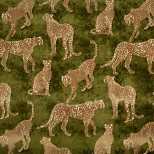 Load image into Gallery viewer, Olive Green Beige Cheetah Animal Pattern Velvet Upholstery Fabric / Jungle