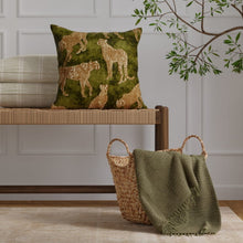 Load image into Gallery viewer, Olive Green Beige Cheetah Animal Pattern Velvet Upholstery Fabric / Jungle