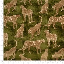 Load image into Gallery viewer, Olive Green Beige Cheetah Animal Pattern Velvet Upholstery Fabric / Jungle