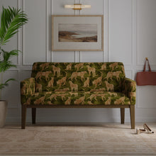 Load image into Gallery viewer, Olive Green Beige Cheetah Animal Pattern Velvet Upholstery Fabric / Jungle