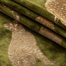 Load image into Gallery viewer, Olive Green Beige Cheetah Animal Pattern Velvet Upholstery Fabric / Jungle