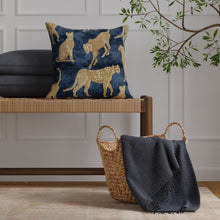 Load image into Gallery viewer, Teal Navy Blue Mustard Gold Cream Cheetah Animal Pattern Velvet Upholstery Fabric / Navy