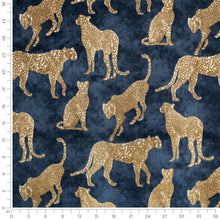 Load image into Gallery viewer, Teal Navy Blue Mustard Gold Cream Cheetah Animal Pattern Velvet Upholstery Fabric / Navy