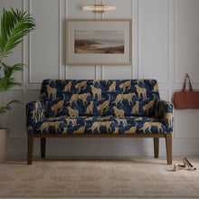 Load image into Gallery viewer, Teal Navy Blue Mustard Gold Cream Cheetah Animal Pattern Velvet Upholstery Fabric / Navy