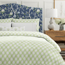 Load image into Gallery viewer, Cotton White Green Bamboo Trellis Geometric Upholstery Drapery Fabric