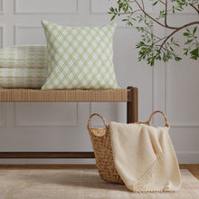Load image into Gallery viewer, Cotton White Green Bamboo Trellis Geometric Upholstery Drapery Fabric