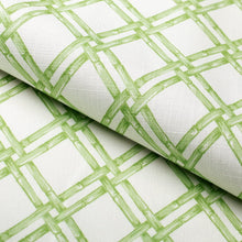 Load image into Gallery viewer, Cotton White Green Bamboo Trellis Geometric Upholstery Drapery Fabric