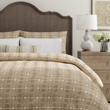 Load image into Gallery viewer, Taupe Mustard Embrodiered Geometric Trellis Chinoiserie Drapery Fabric