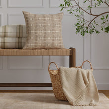 Load image into Gallery viewer, Taupe Mustard Embrodiered Geometric Trellis Chinoiserie Drapery Fabric