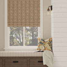 Load image into Gallery viewer, Taupe Mustard Embrodiered Geometric Trellis Chinoiserie Drapery Fabric
