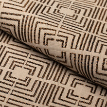 Load image into Gallery viewer, Taupe Mustard Embrodiered Geometric Trellis Chinoiserie Drapery Fabric