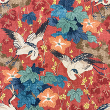 Load image into Gallery viewer, Cotton Red Mustard Teal Blue Asian Bird Upholstery Drapery Fabric MGF