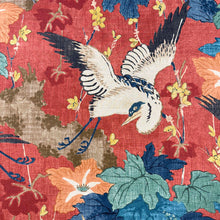Load image into Gallery viewer, Cotton Red Mustard Teal Blue Asian Bird Upholstery Drapery Fabric MGF