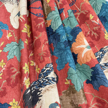 Load image into Gallery viewer, Cotton Red Mustard Teal Blue Asian Bird Upholstery Drapery Fabric MGF