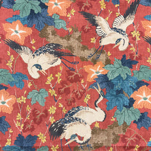 Load image into Gallery viewer, Cotton Red Mustard Teal Blue Asian Bird Upholstery Drapery Fabric MGF
