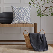 Load image into Gallery viewer, French Blue Off White Geometric Ikat Upholstery Drapery Fabric / Lapis