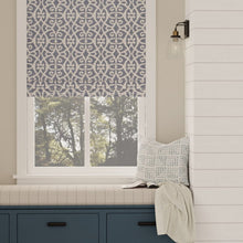 Load image into Gallery viewer, French Blue Off White Geometric Ikat Upholstery Drapery Fabric / Lapis