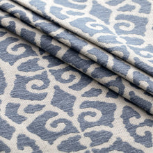 Load image into Gallery viewer, French Blue Off White Geometric Ikat Upholstery Drapery Fabric / Lapis