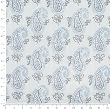 Load image into Gallery viewer, Aqua Chambray Blue Grey Paisley Upholstery Fabric / Mist