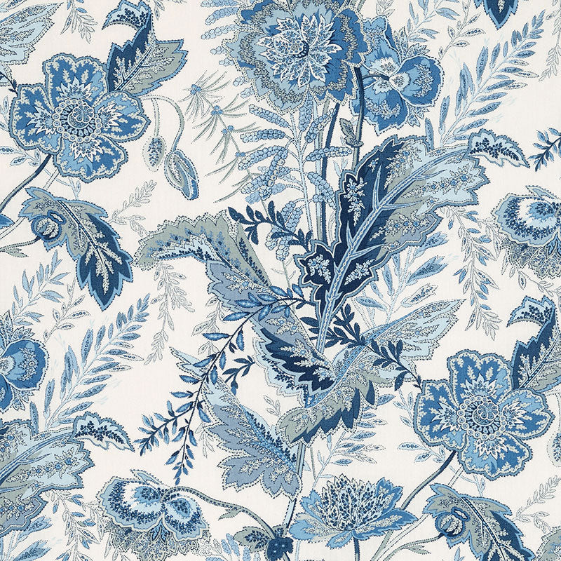 Schumacher Sandoway Vine Linen Delft White Navy French Blue Upholstery Drapery Fabric