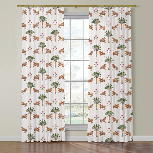 Set of Two Made to Order Schumacher Tiger Palm Side Drapery Panels