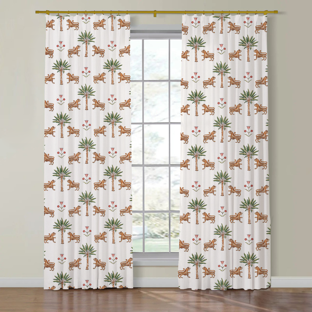 Set of Two Made to Order Schumacher Tiger Palm Side Drapery Panels