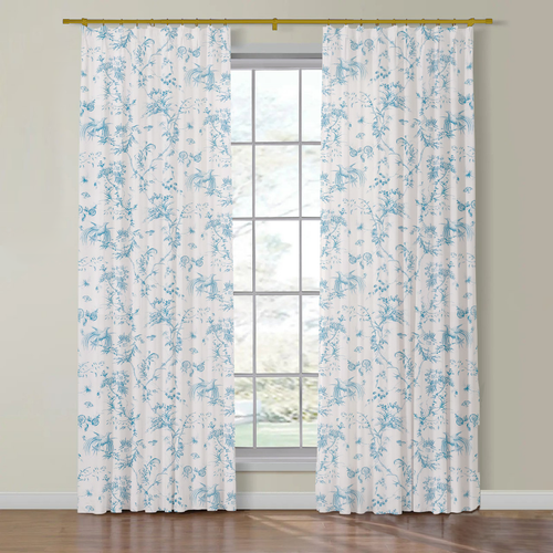 Set of Two Made to Order Schumacher Toile De La Prairie Side Drapery Panels