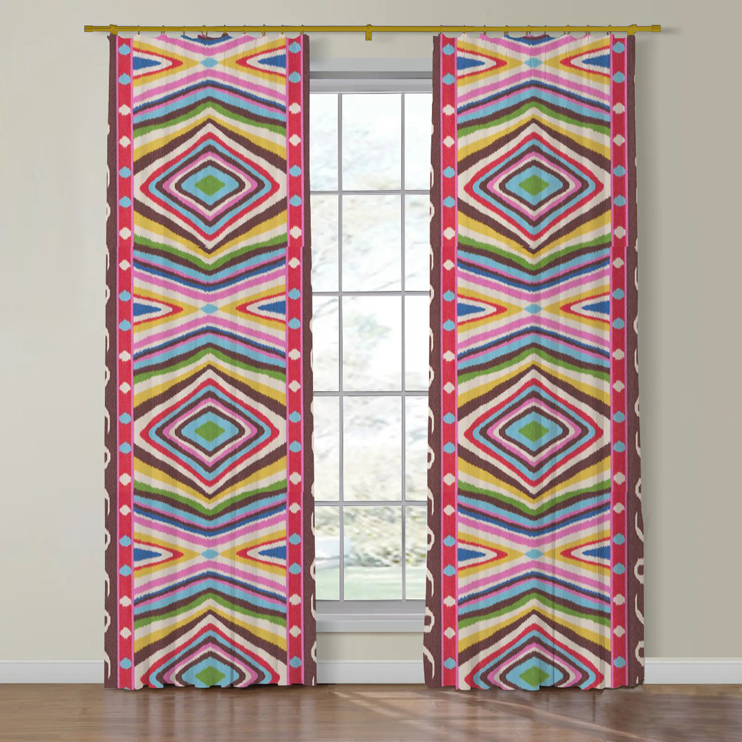 Set of Two Made to Order Schumacher Terence Ikat Side Drapery Panels