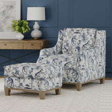 Load image into Gallery viewer, Light Grey Navy Blue Indigo Chinoiserie Monkey Cheetah Upholstery Drapery Fabric / Sapphire