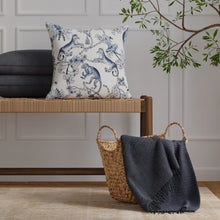 Load image into Gallery viewer, Light Grey Navy Blue Indigo Chinoiserie Monkey Cheetah Upholstery Drapery Fabric / Sapphire