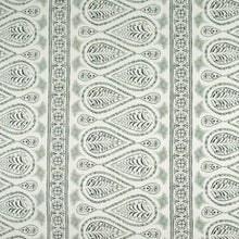 Load image into Gallery viewer, Cotton Linen White Green Stripe Ethnic Tribal Upholstery Drapery Fabric / Evergreen