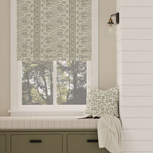 Load image into Gallery viewer, Cotton Linen White Green Stripe Ethnic Tribal Upholstery Drapery Fabric / Evergreen