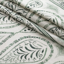 Load image into Gallery viewer, Cotton Linen White Green Stripe Ethnic Tribal Upholstery Drapery Fabric / Evergreen