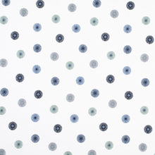 Load image into Gallery viewer, White Navy Blue Green Grey Embroidered Circles Geometric Drapery Fabric / Seaglass