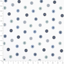 Load image into Gallery viewer, White Navy Blue Green Grey Embroidered Circles Geometric Drapery Fabric / Seaglass