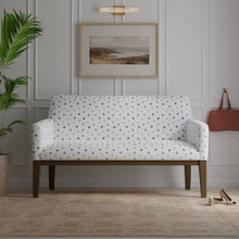 Load image into Gallery viewer, White Navy Blue Green Grey Embroidered Circles Geometric Drapery Fabric / Seaglass