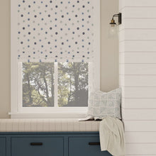 Load image into Gallery viewer, White Navy Blue Green Grey Embroidered Circles Geometric Drapery Fabric / Seaglass