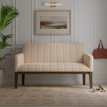 Load image into Gallery viewer, Ivory Mustard Gold Rusty Brown Mauve Embroidered Geometric Drapery Fabric