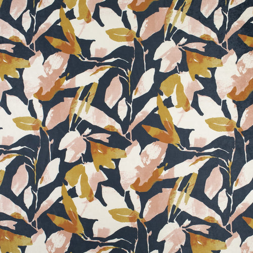 Indigo Mustard Gold Pink Ivory Floral Velvet Upholstery Drapery Fabric