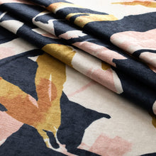 Load image into Gallery viewer, Indigo Mustard Gold Pink Ivory Floral Velvet Upholstery Drapery Fabric