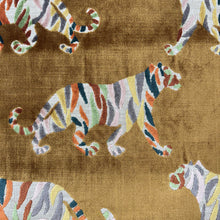 Load image into Gallery viewer, Mustard Gold Teal Grey Orange Blush Animal Patten Tiger Velvet Upholstery Fabric MGF