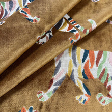 Load image into Gallery viewer, Mustard Gold Teal Grey Orange Blush Animal Patten Tiger Velvet Upholstery Fabric MGF