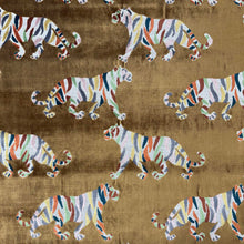 Load image into Gallery viewer, Mustard Gold Teal Grey Orange Blush Animal Patten Tiger Velvet Upholstery Fabric MGF