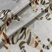 Load image into Gallery viewer, Taupe Beige Rusty Brown Orange Green Animal Pattern Tiger Velvet Upholstery Fabric MGF