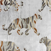 Load image into Gallery viewer, Taupe Beige Rusty Brown Orange Green Animal Pattern Tiger Velvet Upholstery Fabric MGF