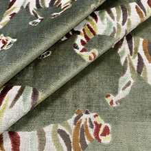 Load image into Gallery viewer, Sage Green Beige Rusty Brown Animal Pattern Tiger Velvet Upholstery Fabric MGF